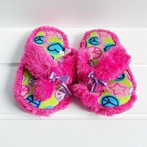 Justice Fuzzy Pink Peace Heart Star Slippers 2/3